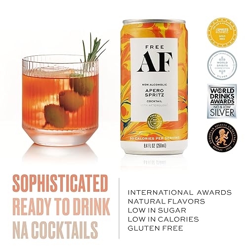 Miniatura 5 de Free AF Paquete sin alcohol G&T & Apero Spritz, Mocktails listos para beber con brillo posterior, bajas calorías, 12 latas por sabor, 8.4 onzas