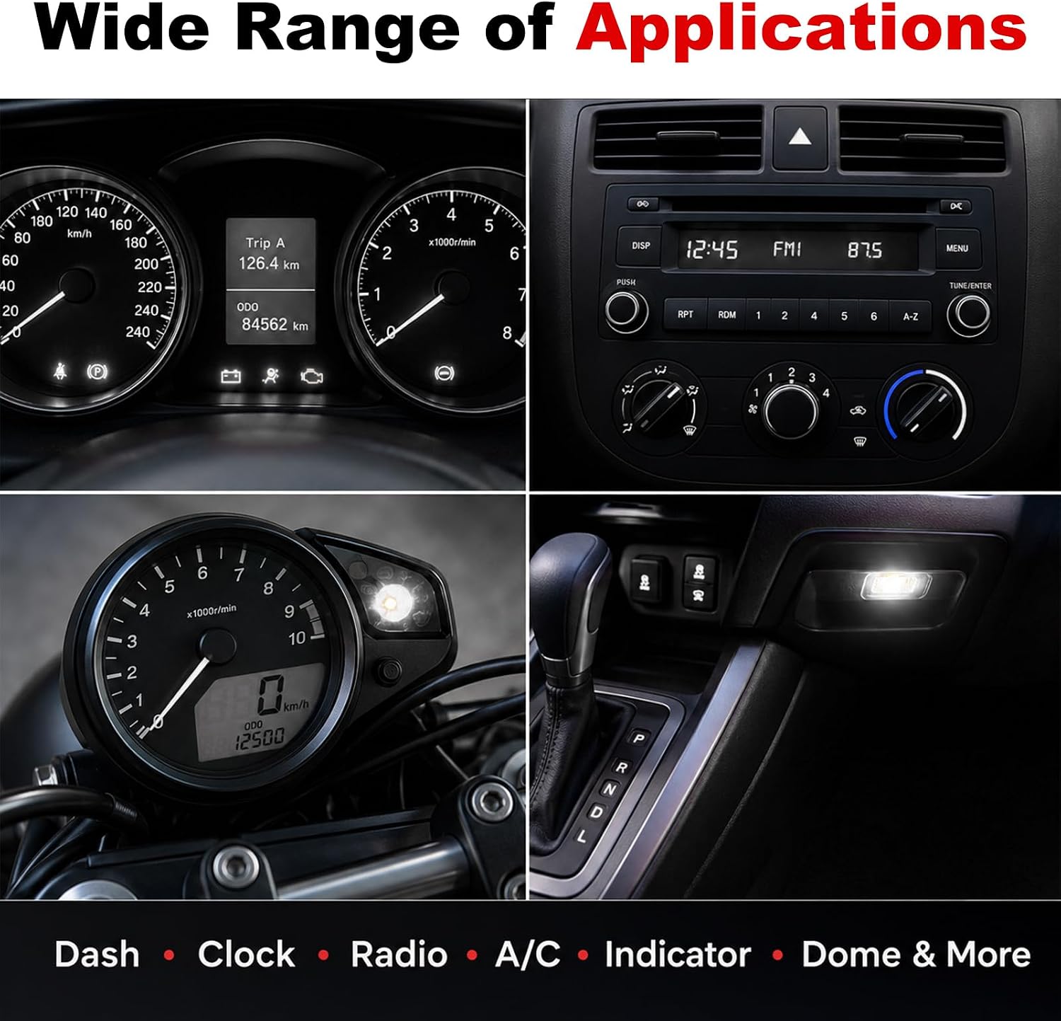 20PCS T5 T10 LED Dashboard Instrument Bulbs with Sockets, White image 5