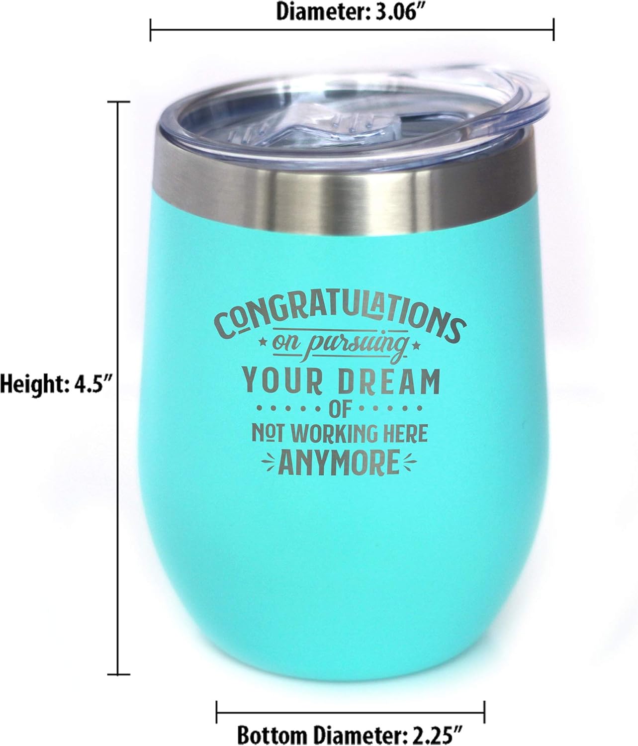 Congratulations on Pursuing Your Dream - Wine Tumbler with Sliding Lid - Cute Funny Boss of Coworker Leaving Gift - Teal