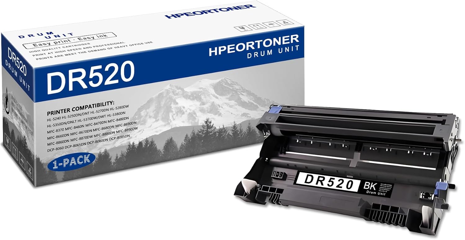 1 PK DR520 Black Drum Unit 28,700 pages High Yield Compatible, DR520, Replacement for Brother HL-5240 HL-5280DW HL-5380DN MFC-8370 MFC-8460N MFC-8470DN MFC-8480DN MFC-8660DN DCP-8060 Printer