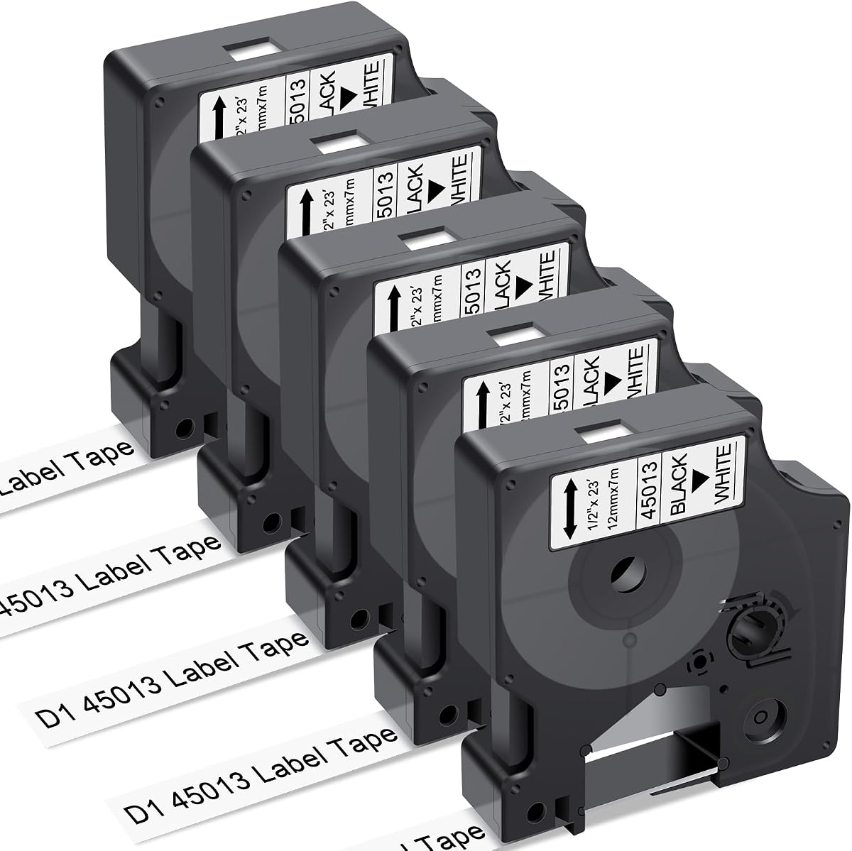 Compatible with DYMO D1 Label Tape 45013 Label Maker Refills Black on White | Replacement for DYMO Label Maker Refills , 1/2 Inch x 23 Ft LabelManager 160, 210D, 260P, 280, 360D, 420P, PnP 5-Pack