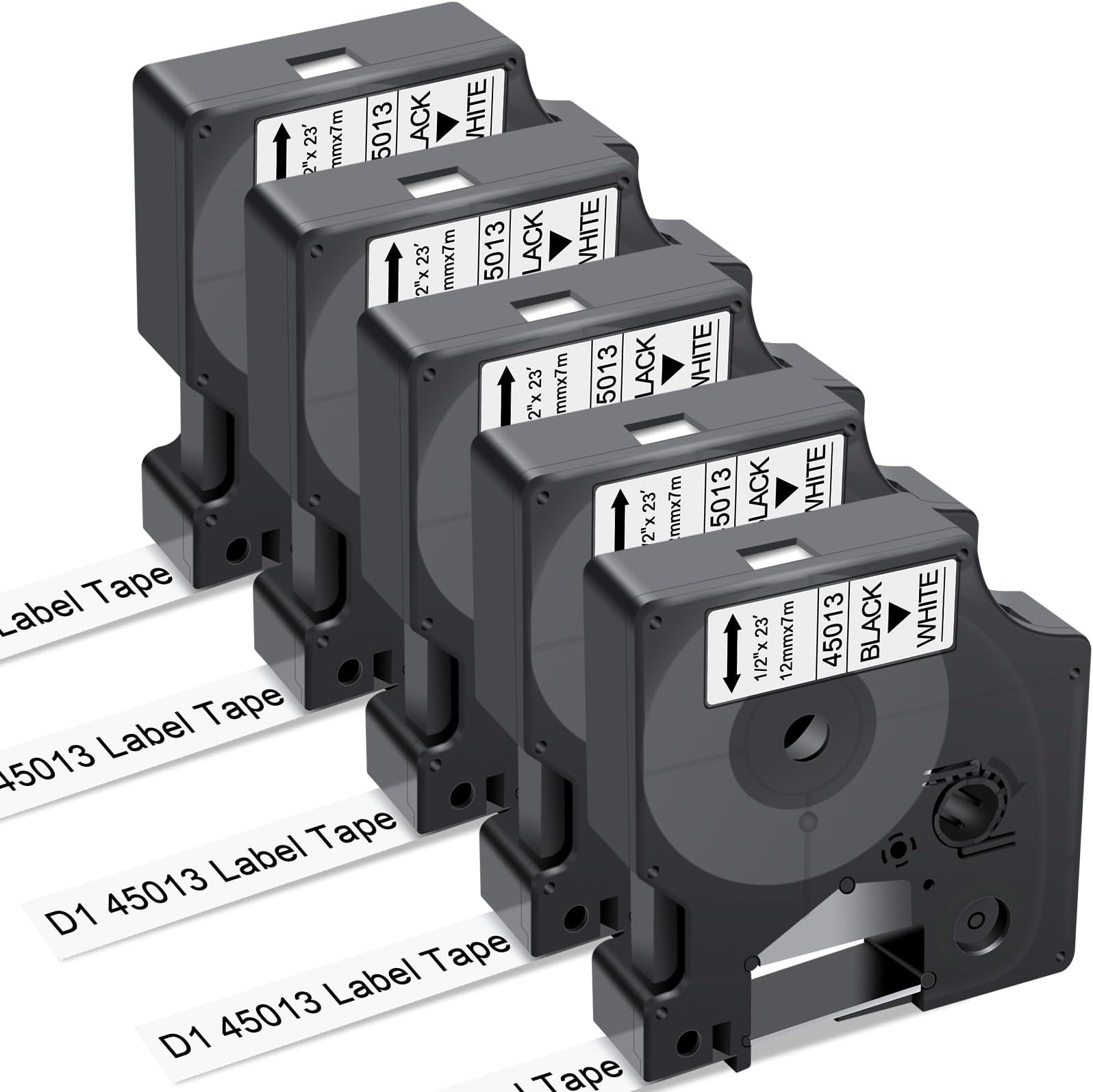 BOYEEZON 5-Pack 45013 Tape Compatible for DYMO D1 Label Maker Tape Refills 45013 S0720530 1/2 Inch Black on White for DYMO LabelManager 160 210D 260P 280 360D 420P 450D, 23 Feet