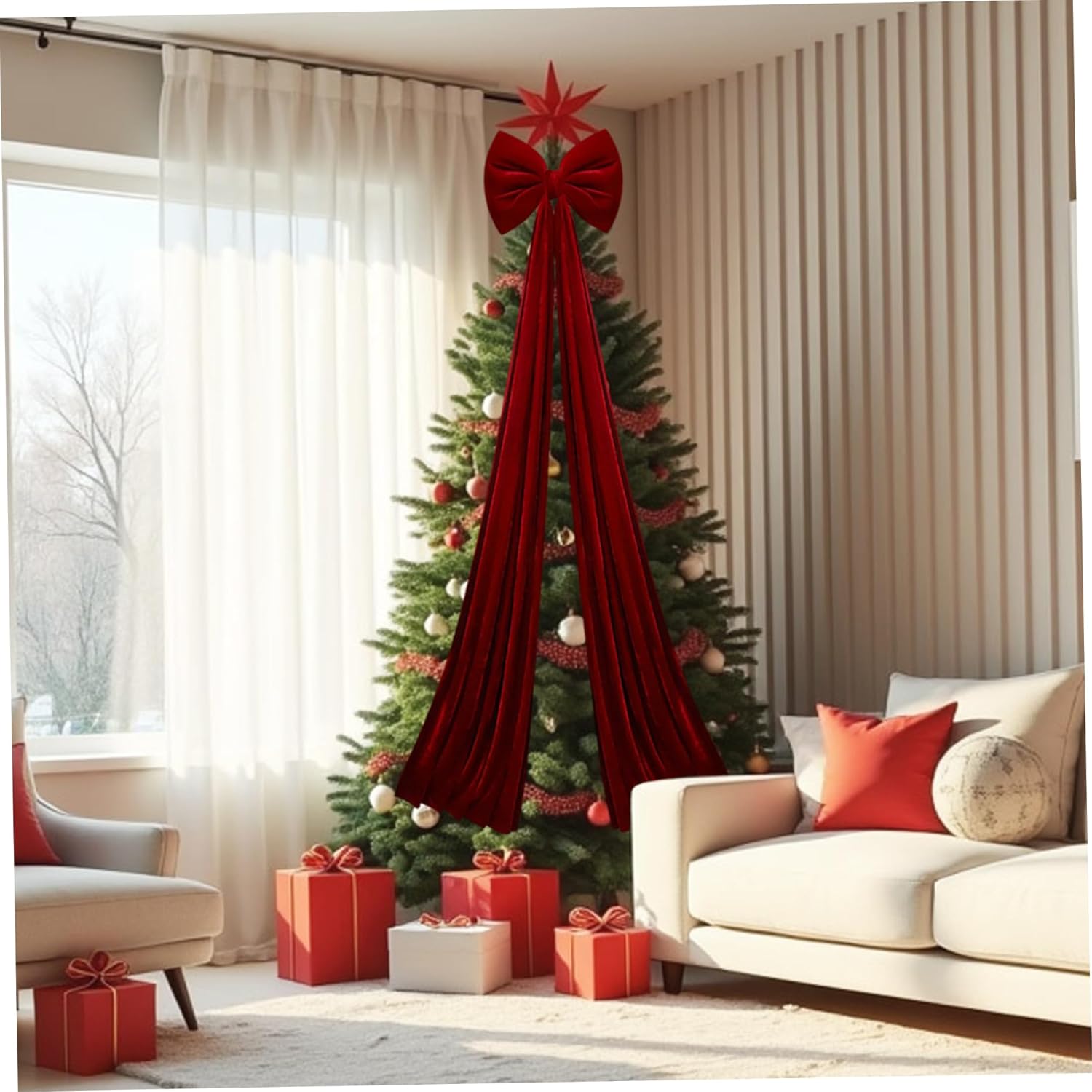 Christmas Tree Bows 79x16 Inch Extra Large Velvet Big Red Bow Christmas Decorations for Home Wreath Wall Backdrop