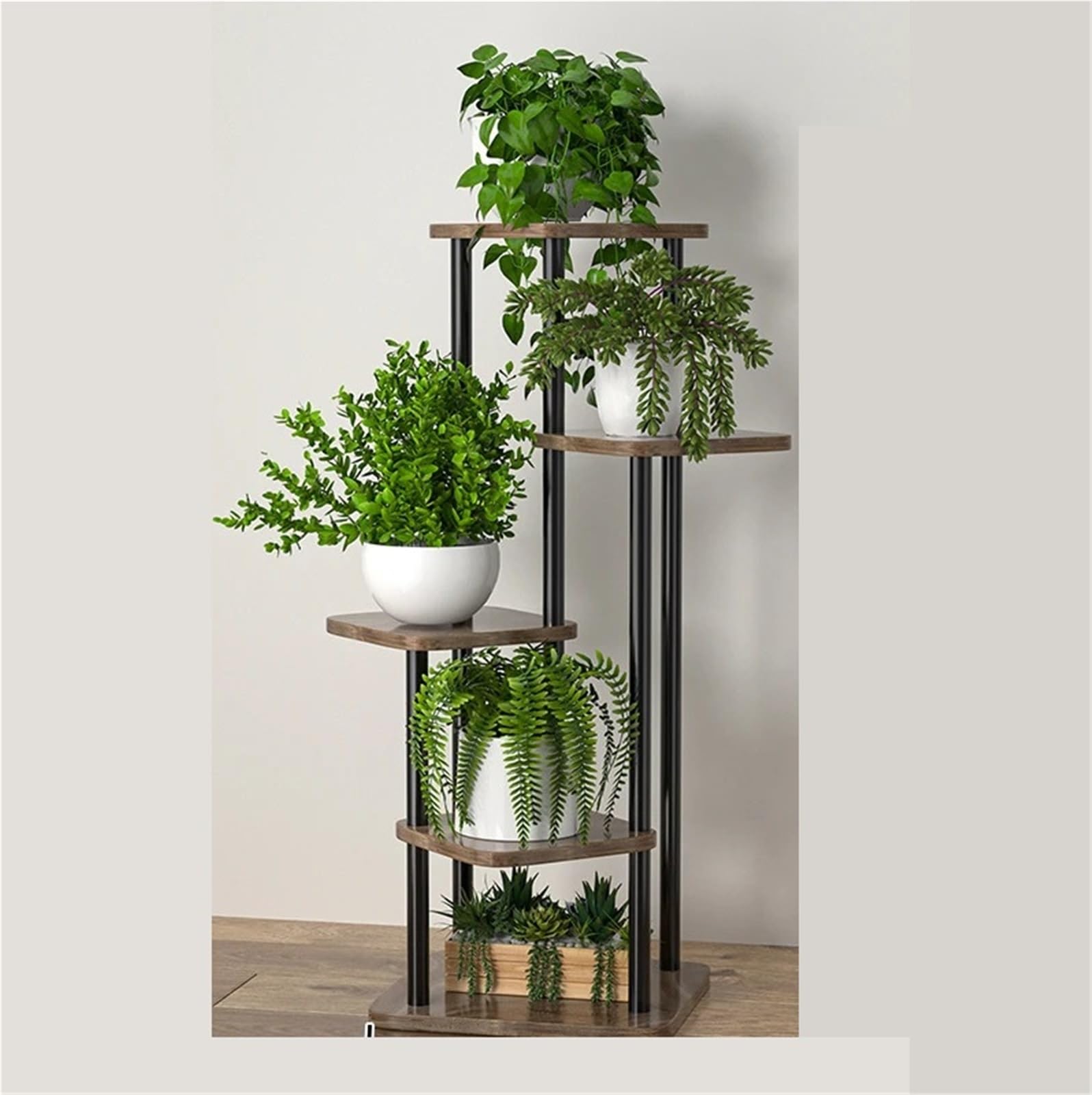 LINYpA66 Plant Stand Indoor Plant Stand for Flowers Wooden Storage Shelf 4/5/6 Tier Flower Planter Rack Indoor Display Multiple Pot(B-5layers black)