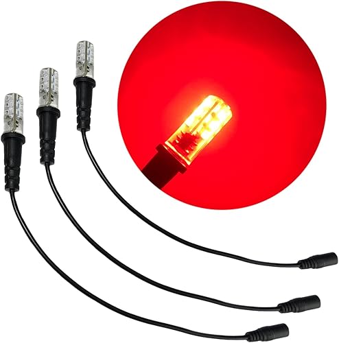 Paquete de 3 luces LED de efecto especial rojo fuego de 12 voltios CC con espuma de madera de montaje para cable de enchufe de barril de CC para