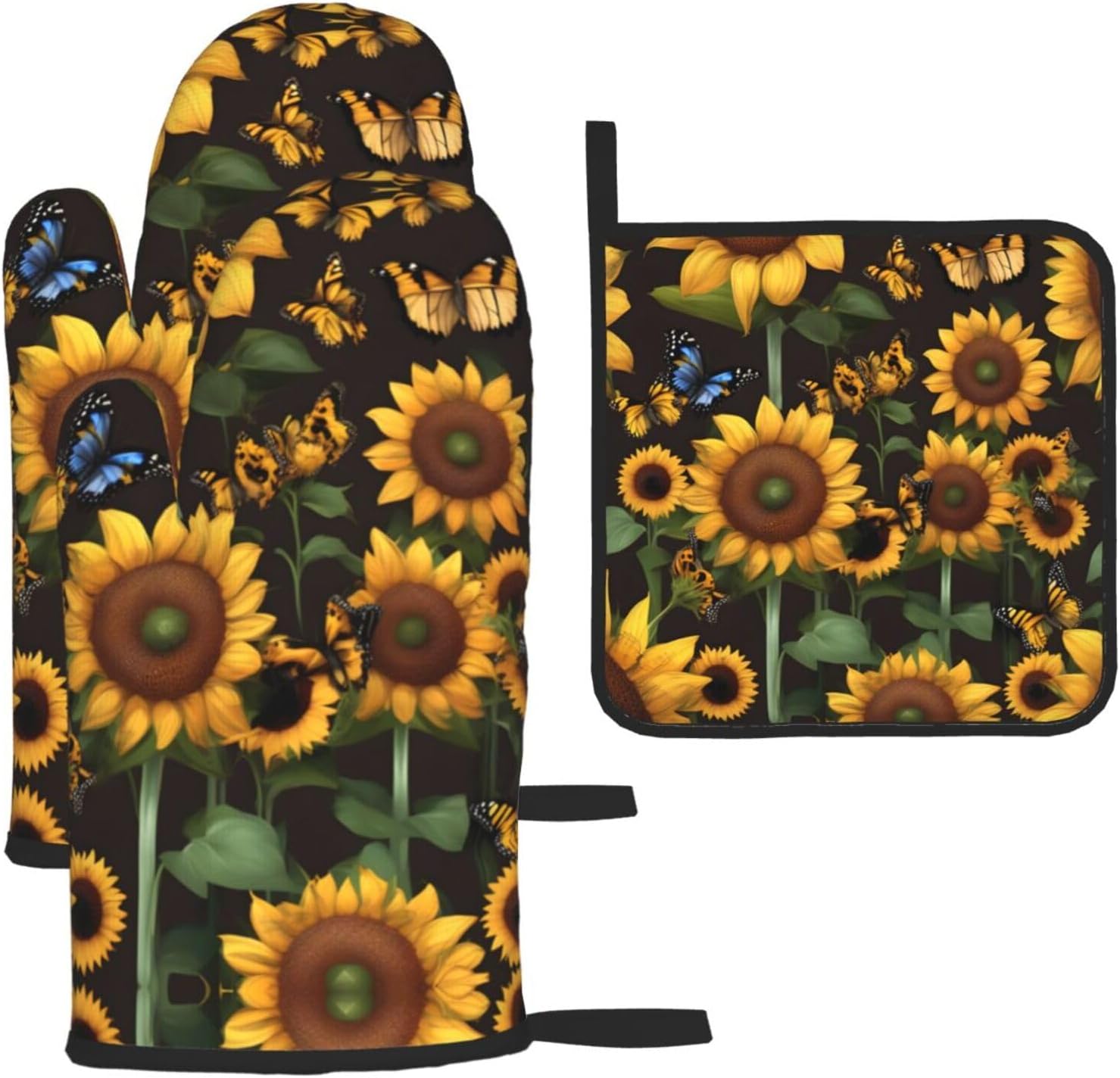Sunflower Floral Butterflies Art Print Heat Resistant Microwave Gloves, Used for Baking, Cooking, and Fashion Kitchen Essentials