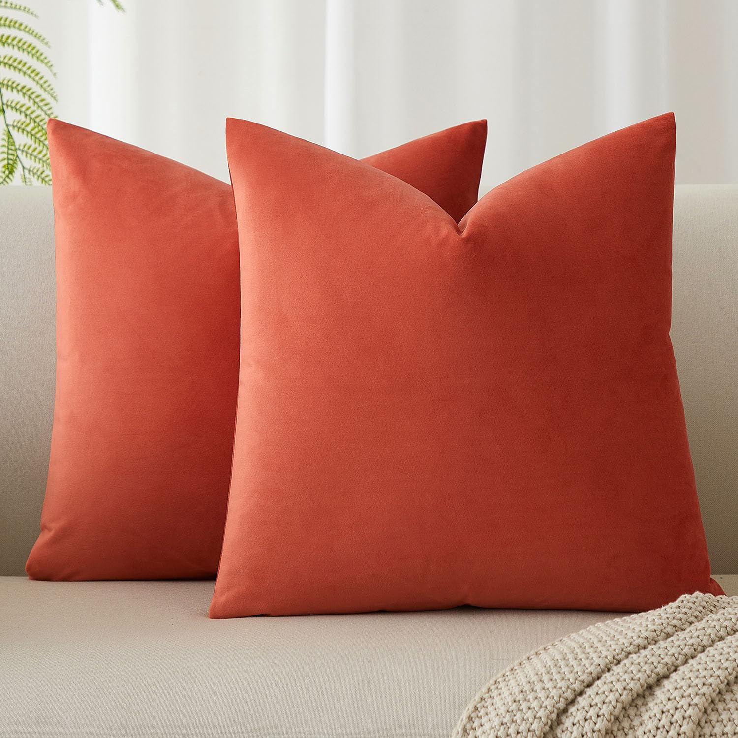 16x16 Velvet Throw Pillow Covers Set of 2 for Couch Sofa Bed,Emerald