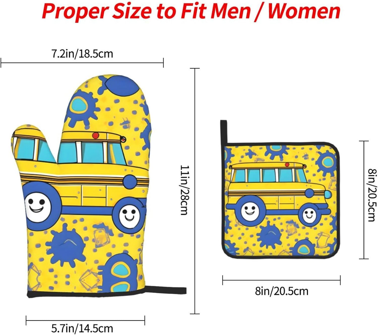School Bus Print Print Heat Resistant Microwave Gloves, Used for Baking, Cooking, and Fashion Kitchen Essentials