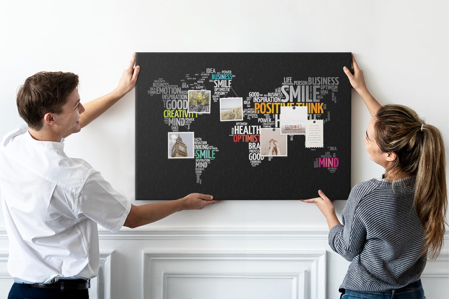 Lavagna in sughero orizzontale grande | pannello murale multifunzione per ufficio scuola casa | pianificazione progetti note foto e idee - 100x70 - metallico - Mappa positiva