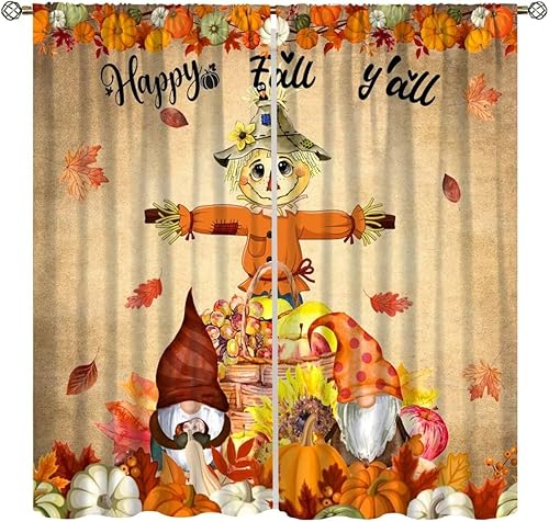 Cortinas de espantapájaros de otoño, cosecha de calabaza, Acción de Gracias, decoración de ventana para dormitorio, sala de estar, cocina, juego de