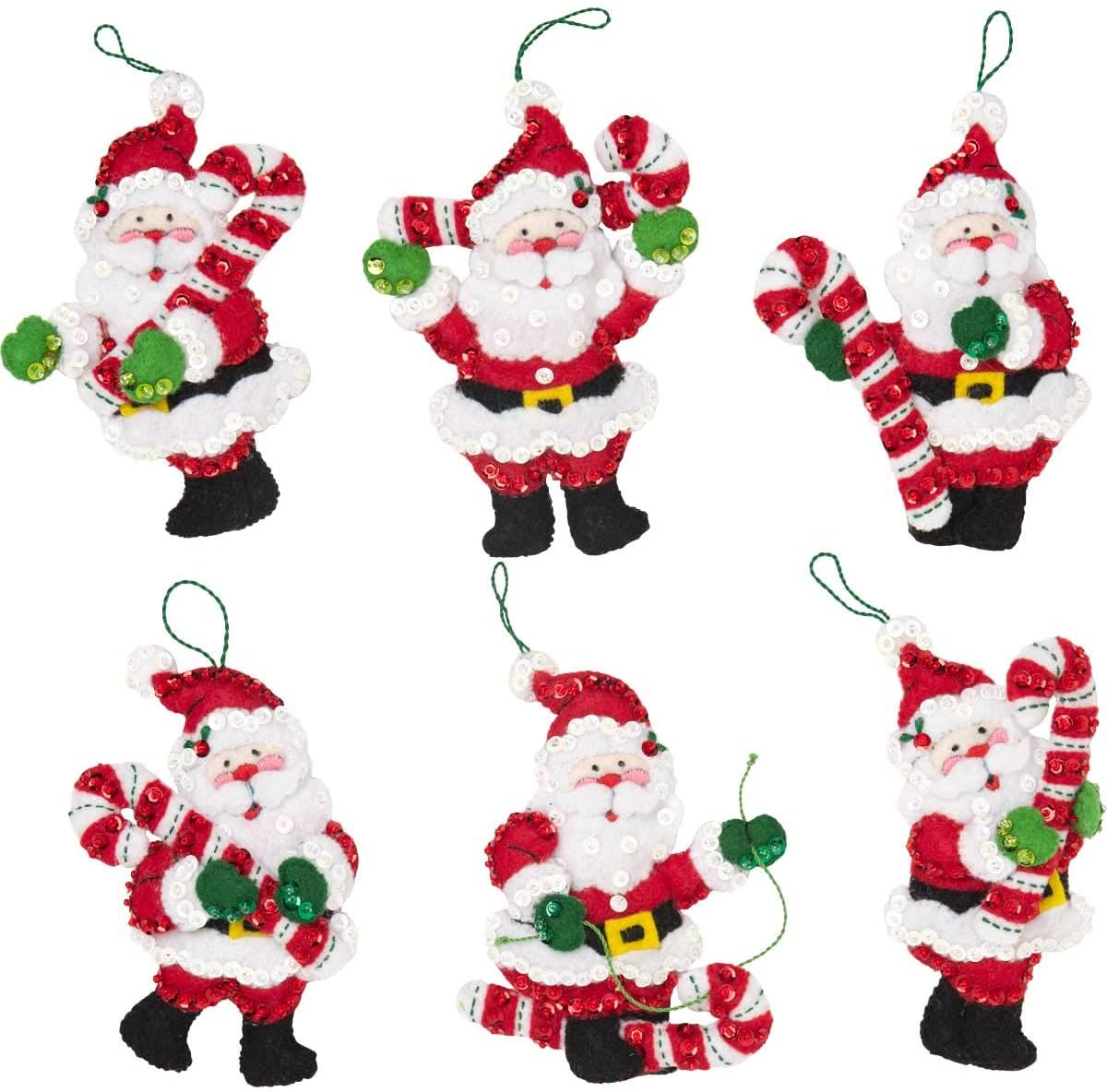Bucilla Candy Cane Santa Felt Ornament Kit-Set of 6