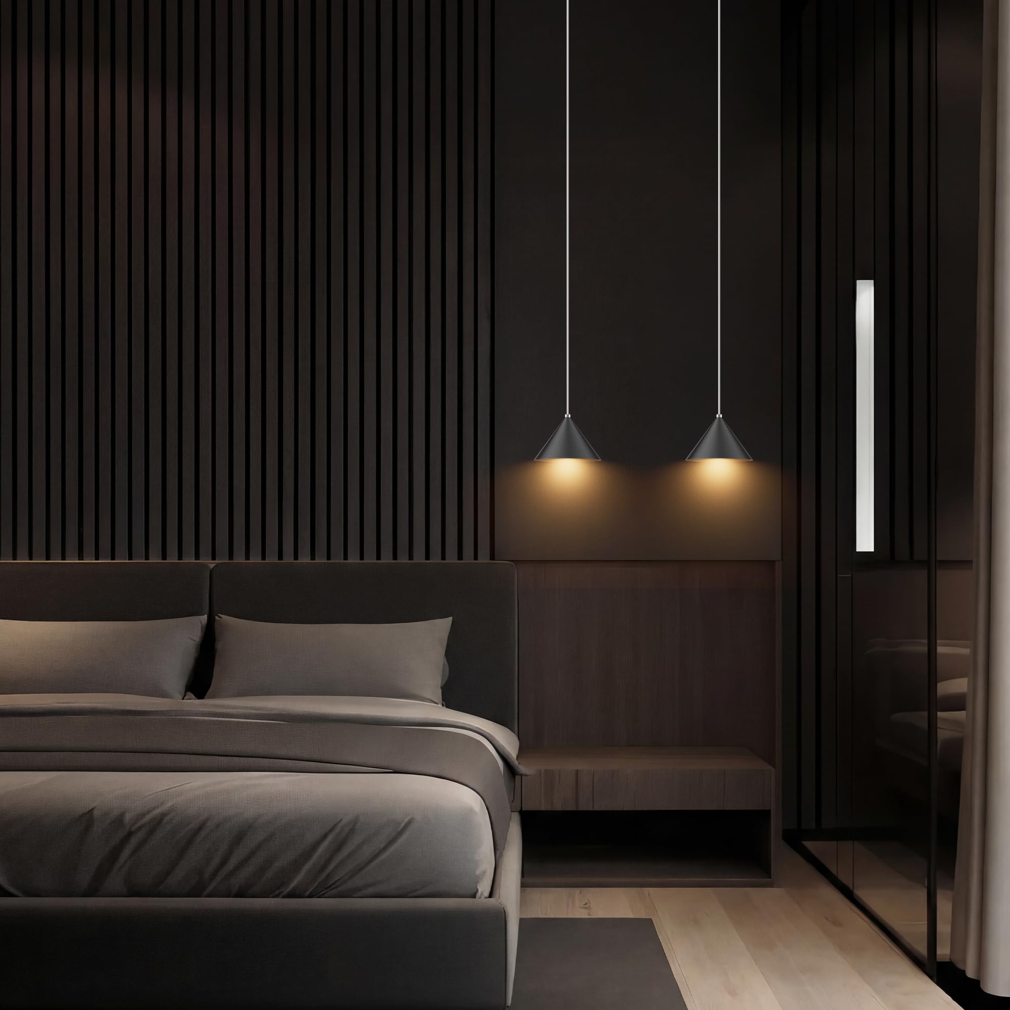 LED Lámpara de Suspensión cónica de aluminio,3PCS Lamparas Colgantes Mesita de Noche - Diseño moderno 12W 3000K 800LM Cable textil ajustable para cocinas Comedor, Dormitorio, Café (Negro)