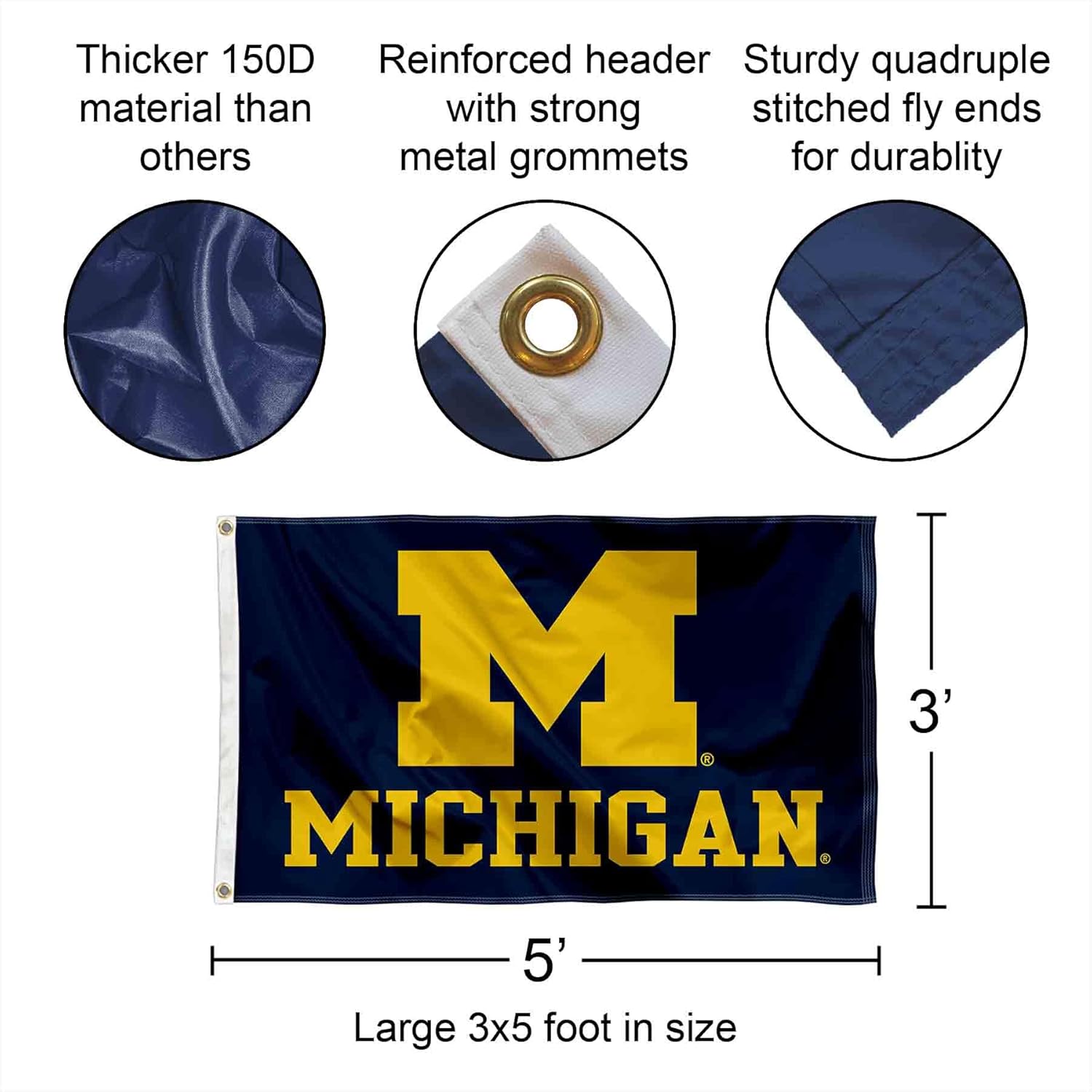 College Flags & Banners Co. Michigan Team University Wolverines Wordmark Large Grommet Banner Flag
