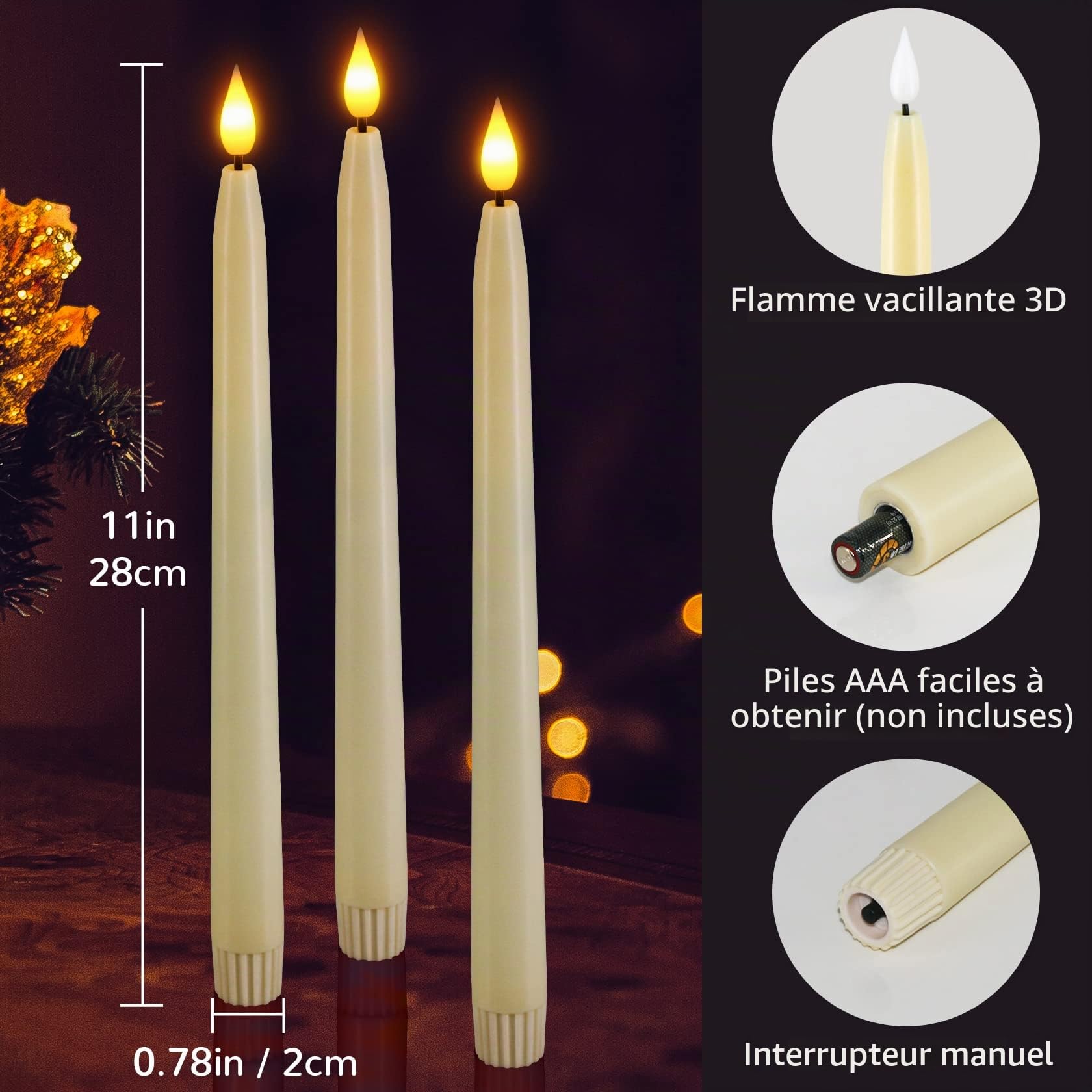 PChero Bougie Chandelier LED Decorative, Lot de 10 Fausses Bougies à LED Flamme Vacillante Bougie Electrique avec Télécommande pour Deco Noel Anniversaire Maison Chambre Mariage