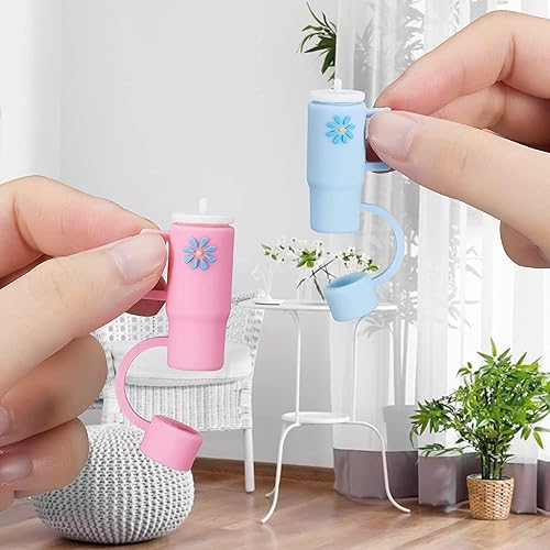 Miniatura 8 de Tapas de popote para copa Stanley, fundas de silicona con punta de popote para vaso Stanley de 30 y 40 onzas con asa (azul cielo)