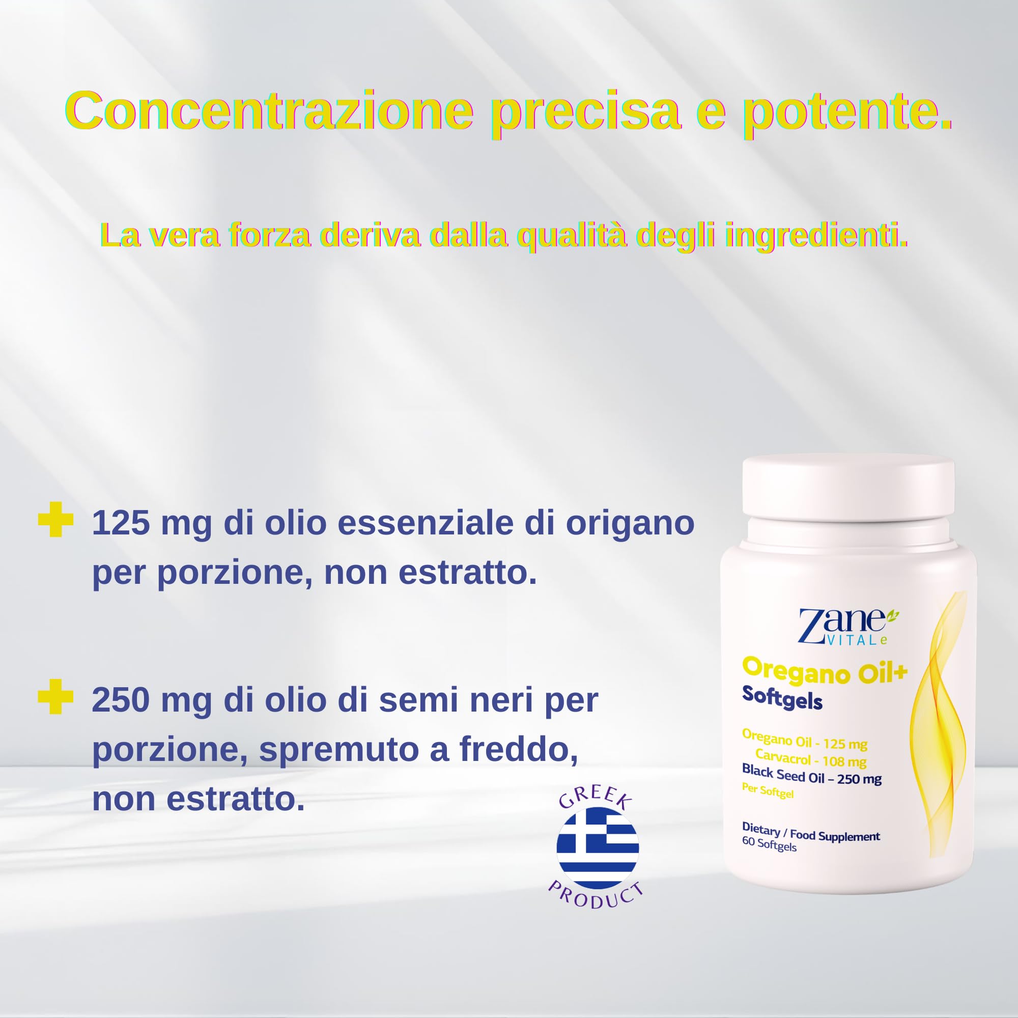 Zane Vital Olio di Origano e Olio di Cumino Nero – Capsule Molli con Carvacrolo e Timochinone – Integratore Alimentare – Non OGM, Senza Glutine – 60 Capsule