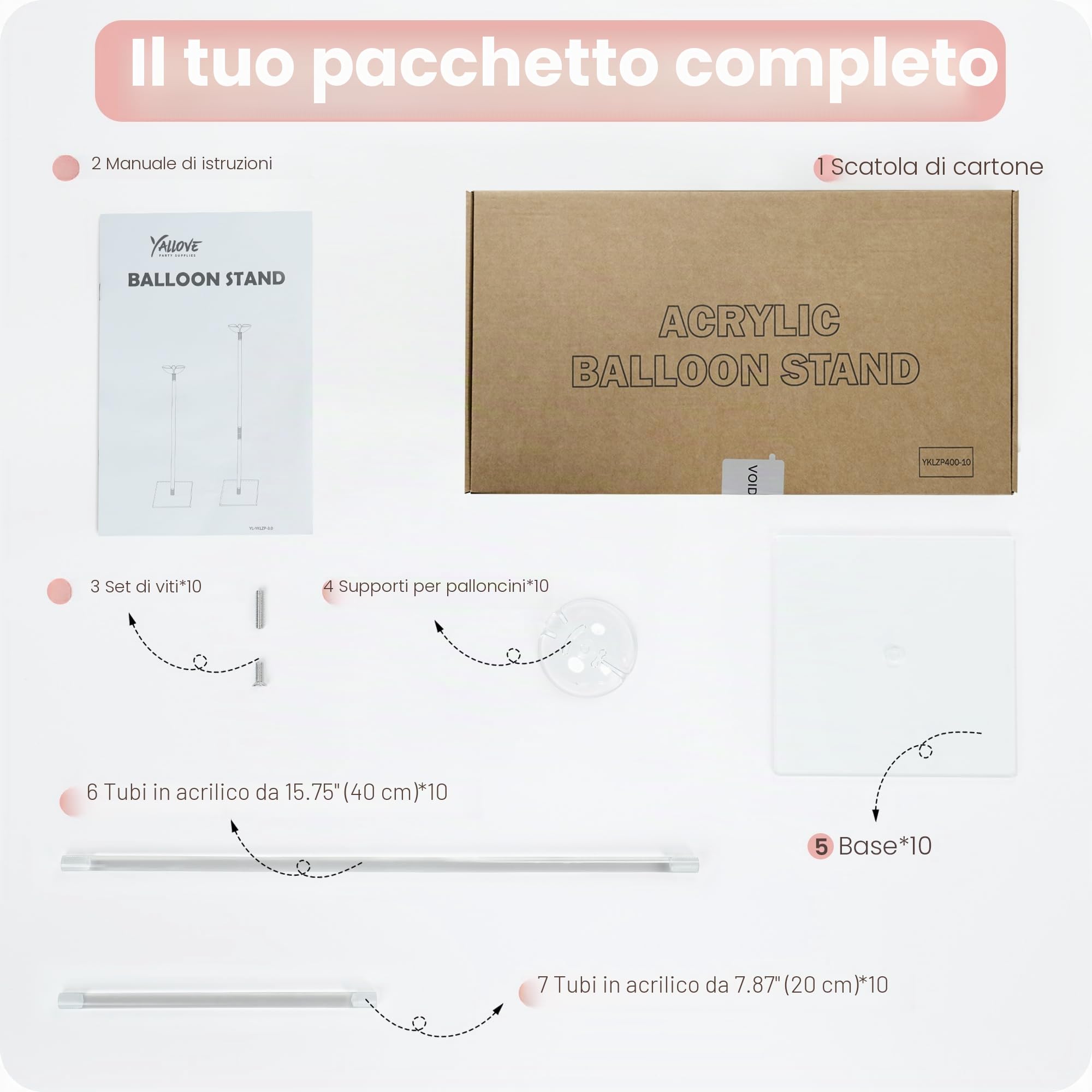 YALLOVE Supporto per Palloncini in Acrilico per Tavolo Altezza Regolabile 40cm 60cm Supporto per Bastoncini di Palloncini con Base per Decorazioni Tavolo Pavimento Matrimoni Compleanni Feste,10 Pezzi