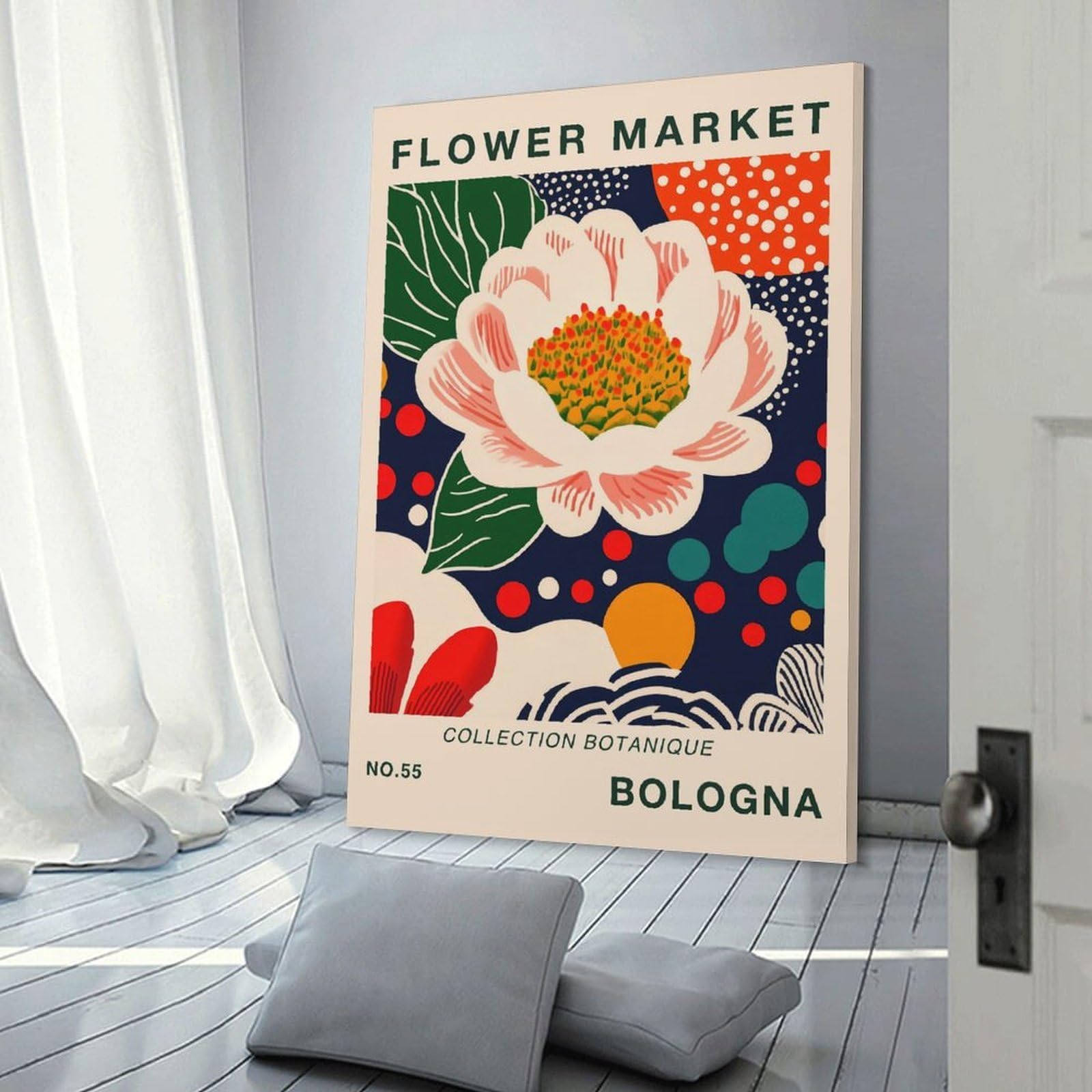 Junmoney Frame-Style-1 Flower Market Bologna Botanical Travel Art Print Wall Decor Canvas Print, 20X30inch(50X75cm), For Flats, Guest Rooms Or Compact Rooms, A Simple Refresh For Blank Walls