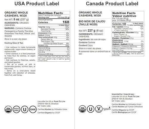 Vista 18 de Food to Live - Anacardos orgánicos, 2 libras enteros, sin sal, sin OMG, Kosher, crudos, veganos, a granel