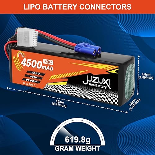 Miniatura 3 de Batería Lipo de 22.2V 4500mAh 6S 50C Batería recargable de polímero de litio con conector XH y EC5 compatible con modelos RC Car RC Boat Quadcopter