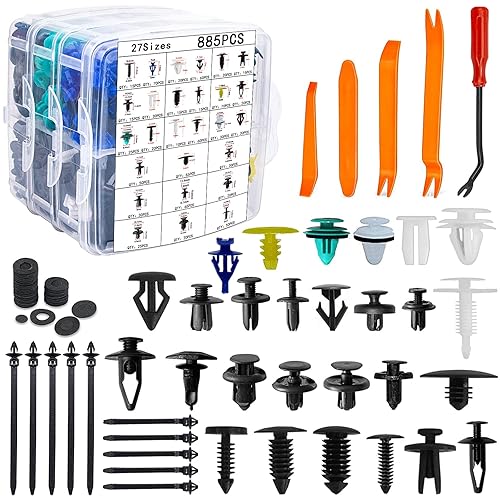 HIEOJAT Juego de 940 clips de retención de automóvil, kit de sujetadores de plástico, clips de remache para guardabarros, 27 tamaños más populares,