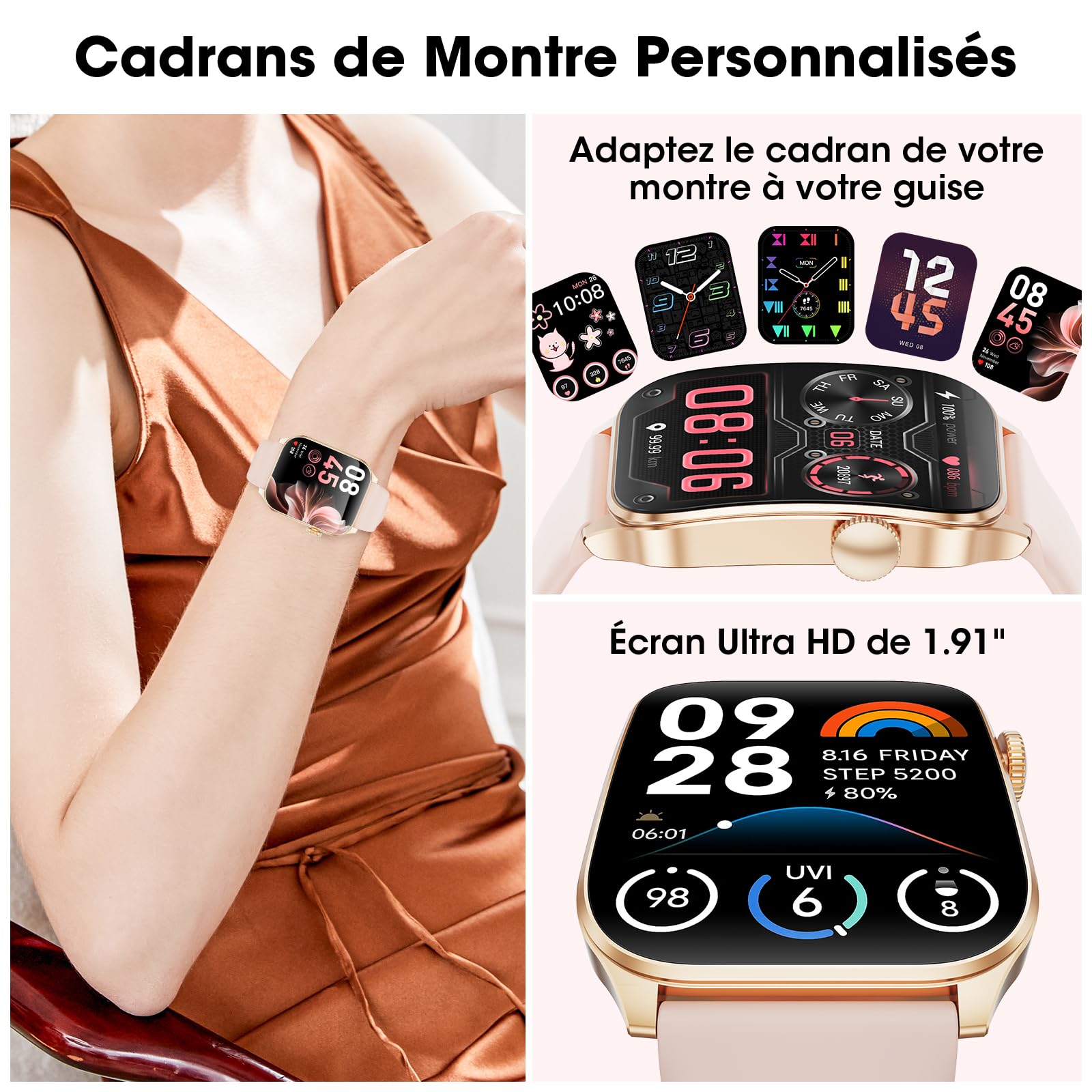 Smartwatch Uomo Donna con Effettua/Risposta Chiamate,1,91" schermo Curvo HD Orologio Fitness con Sonno/Cardiofrequenzimetro,110+ Sportive Tracker Attività,Impermeabile IP67 Smartwatch per iOS Android