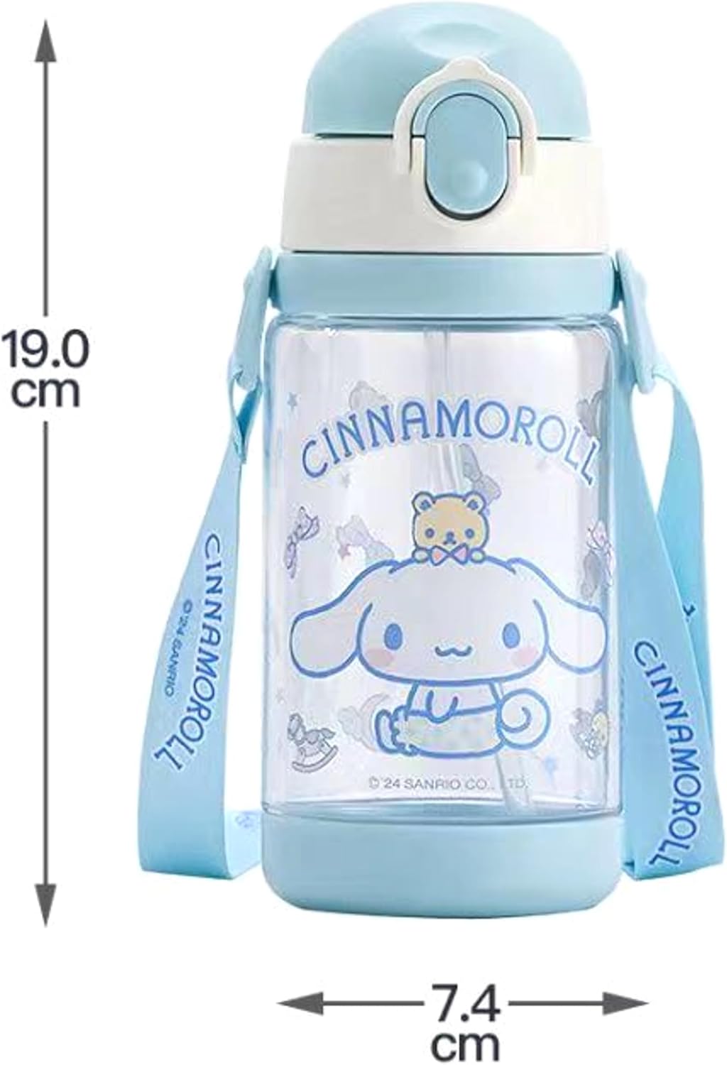 Cinnamoroll Water Bottle Double Covers with Straw and Strap 520ml - Blue