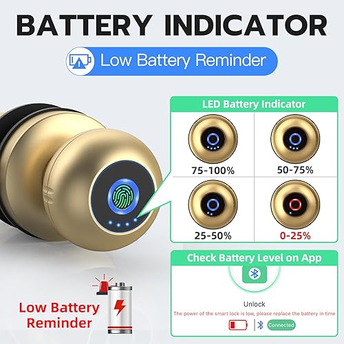 Miniatura 7 de eLinkSmart Cerradura de puerta con huella dactilar, perilla de puerta inteligente con llave sin llave, cerradura de puerta de entrada para