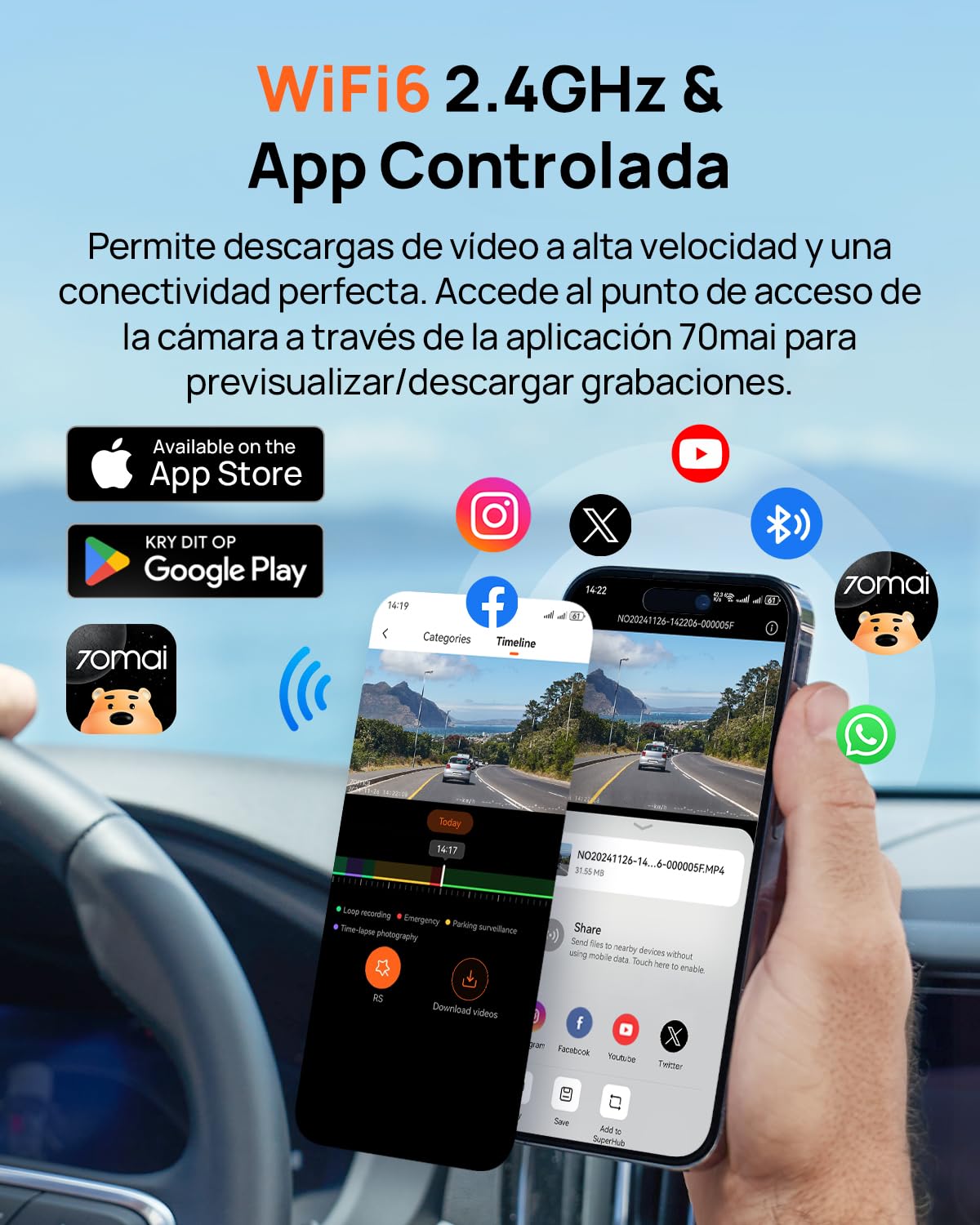 70mai A800SE Dashcam Auto Delantero Trasero 4K HDR 2160P+1080P con tarjeta SD de 128 GB, doble cámara de coche 3 pulgadas IPS, apertura F1.55 visión nocturna, 210 segundos, grabación previa de