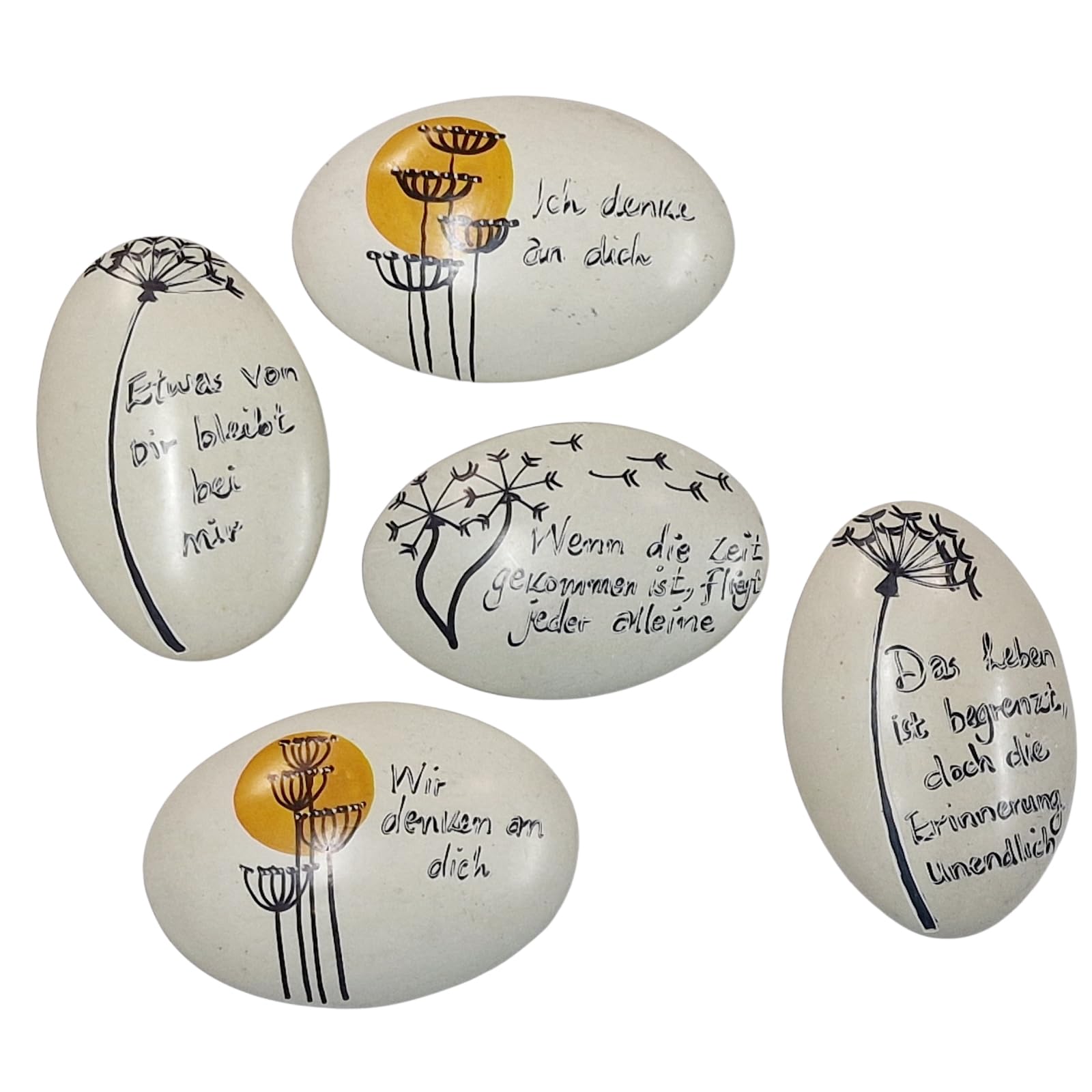 Herzmensch 5 Trauersteine mit verschiedenen Sprüchen - Grabschmuck zu Allerheiligen, Ostern, Weihnachten, zum Todestag - kleine Deko Steine aus Speckstein für den Friedhof 6-7 cm