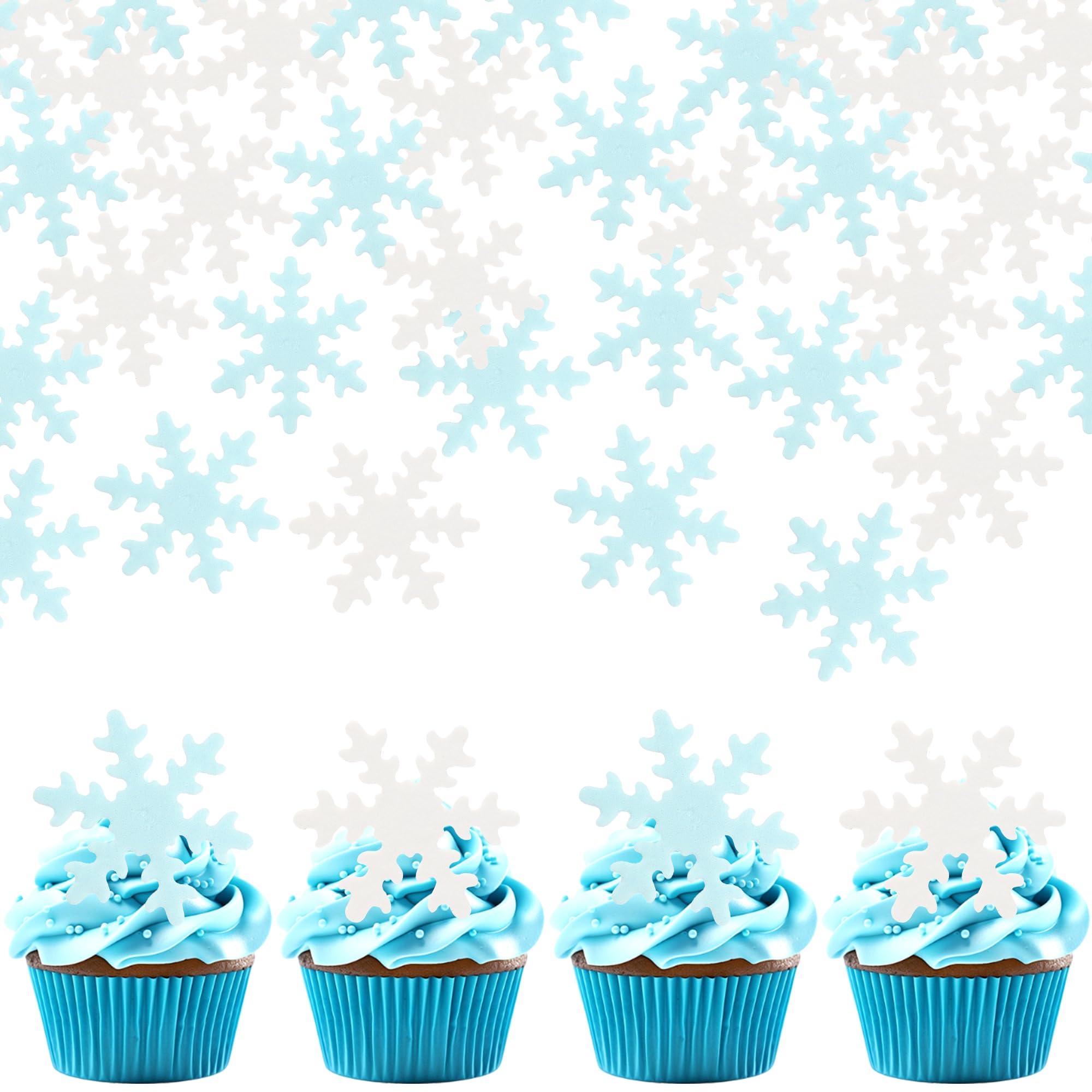 SYKYCTCY 50 Pack Edible Snowfalke Cupcake Toppers Snowflake Cake Picks Decorations for Winter Frozen Theme Baby Shower Kids Birthday Party Supplies