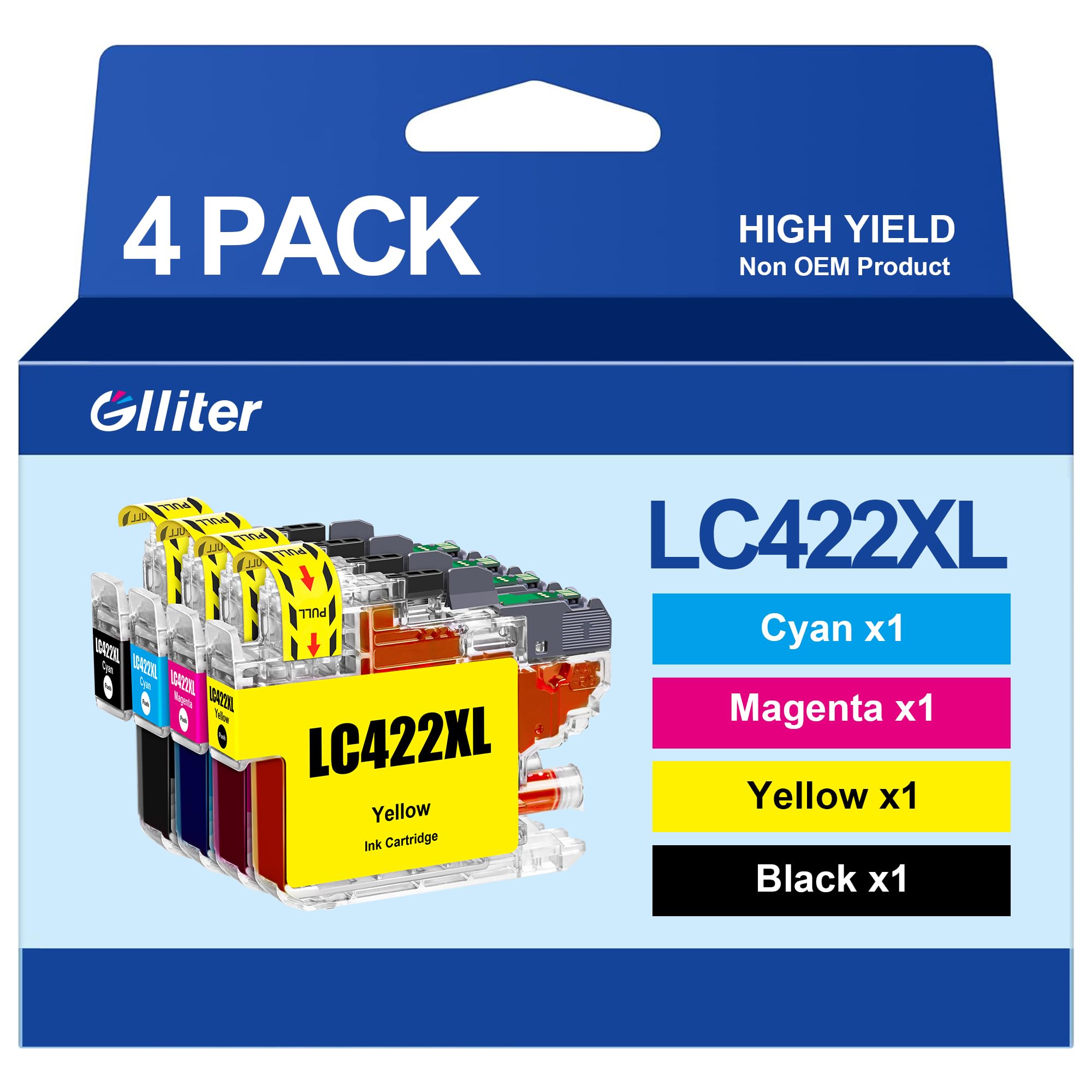 Glliter LC422XL Patronen für Brother LC422 für Brother LC422XL Kompatibel mit Brother MFC-J5340DW Patronen für Brother MFC-J5345DW MFC-J5740DW MFC-J6940DW MFC-J6540DW (Schwarz, Magenta, Cyan, Gelb)