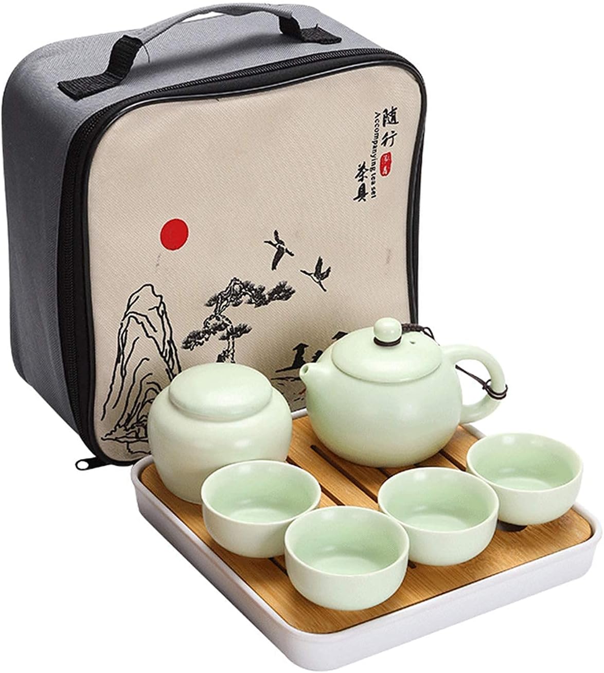 Travel Tea Pot Cup Set With Tray Chinese Ceramic Tea Pot