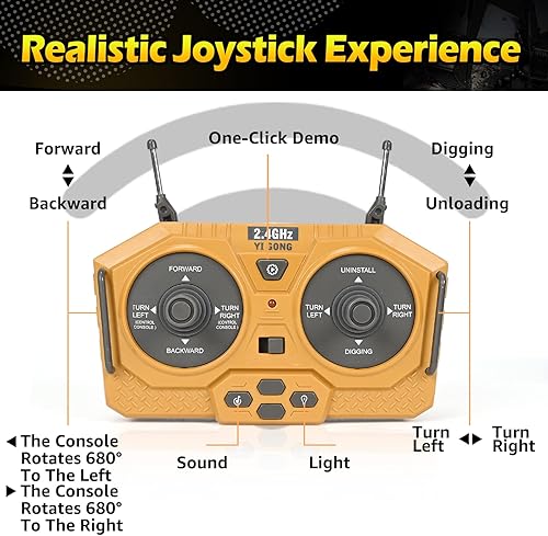 Miniatura 8 de Excavadora de control remoto para niños, excavadora RC con 2 baterías recargables, luces de pala de metal y sonidos de 2.4 GHz, mejor juguete
