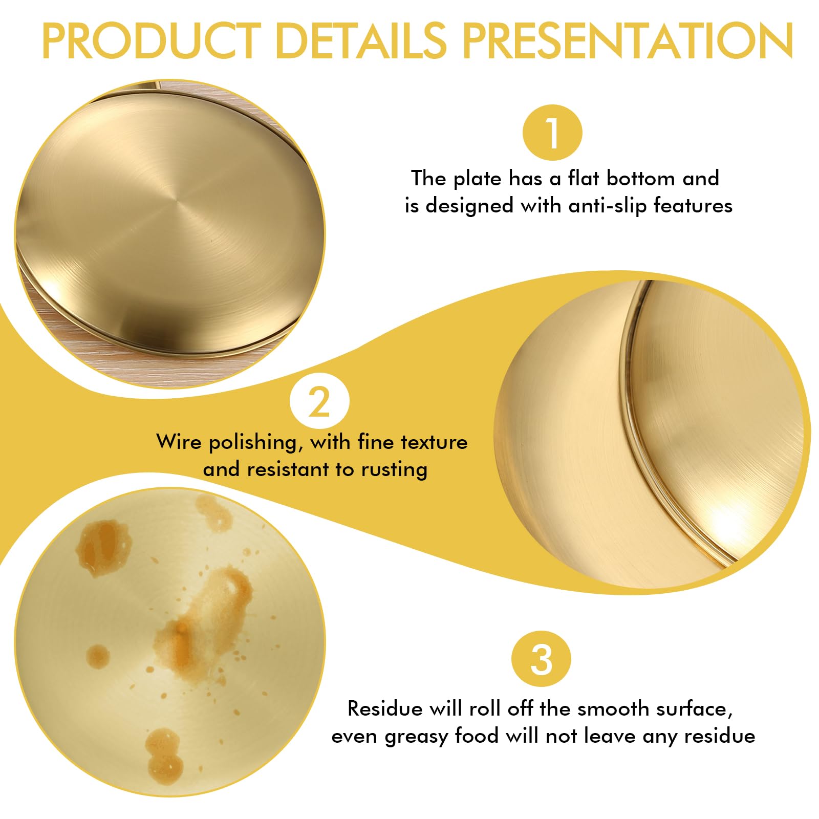 4 vassoi dorati rotondi: 23 cm 201 in acciaio inox 201, piatto decorativo oro, vassoio rotondo Go ld, piatto in metallo per cucina, ristorante, caffetteria, campeggio, cucina, feste