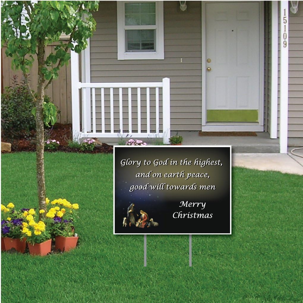 VictoryStore Yard Sign Outdoor Lawn Decorations -Glory to God in The Highest Christmas Lawn Display - 18 inches X 24 inches Yard Sign Decoration with 2 EZ Stakes