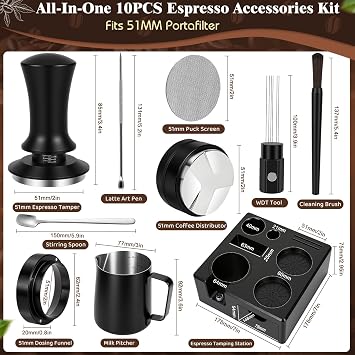10PCS 51mm Espresso Accessories Kit with Tamping Station & Milk Pitcher