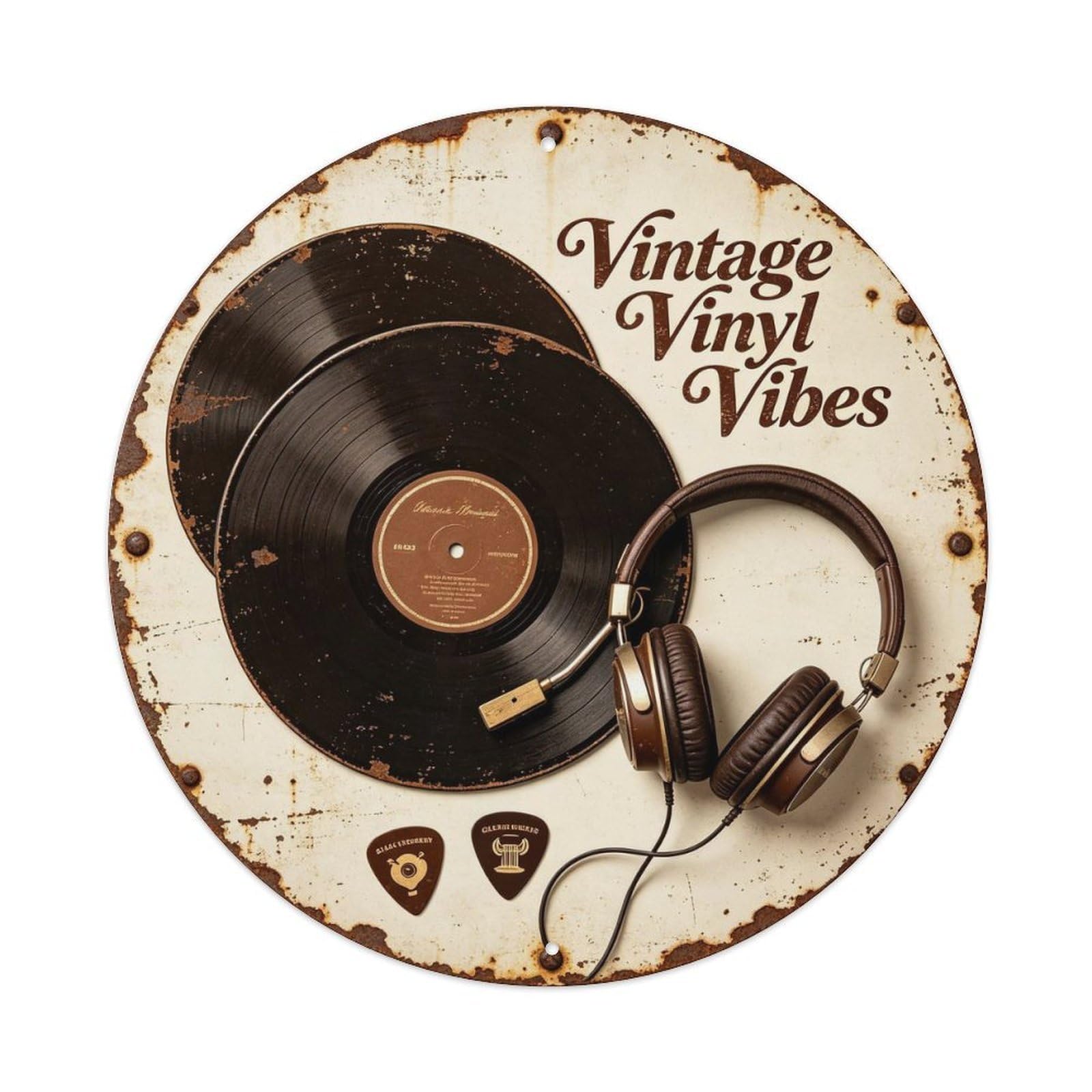 Vintage Vinyl Vibes Metal Tin Sign Plaque