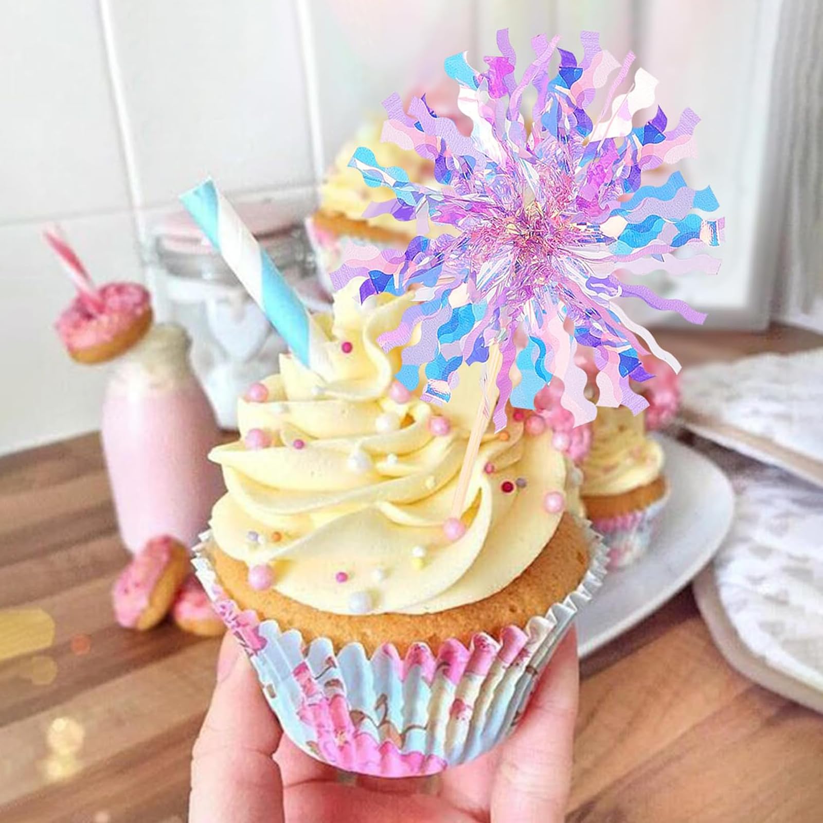 Feuerwerk-Tortenaufleger 24 Stück – Bunte Cocktailspieße Für Kuchen, Muffins, Desserts, Geburtstag & Party