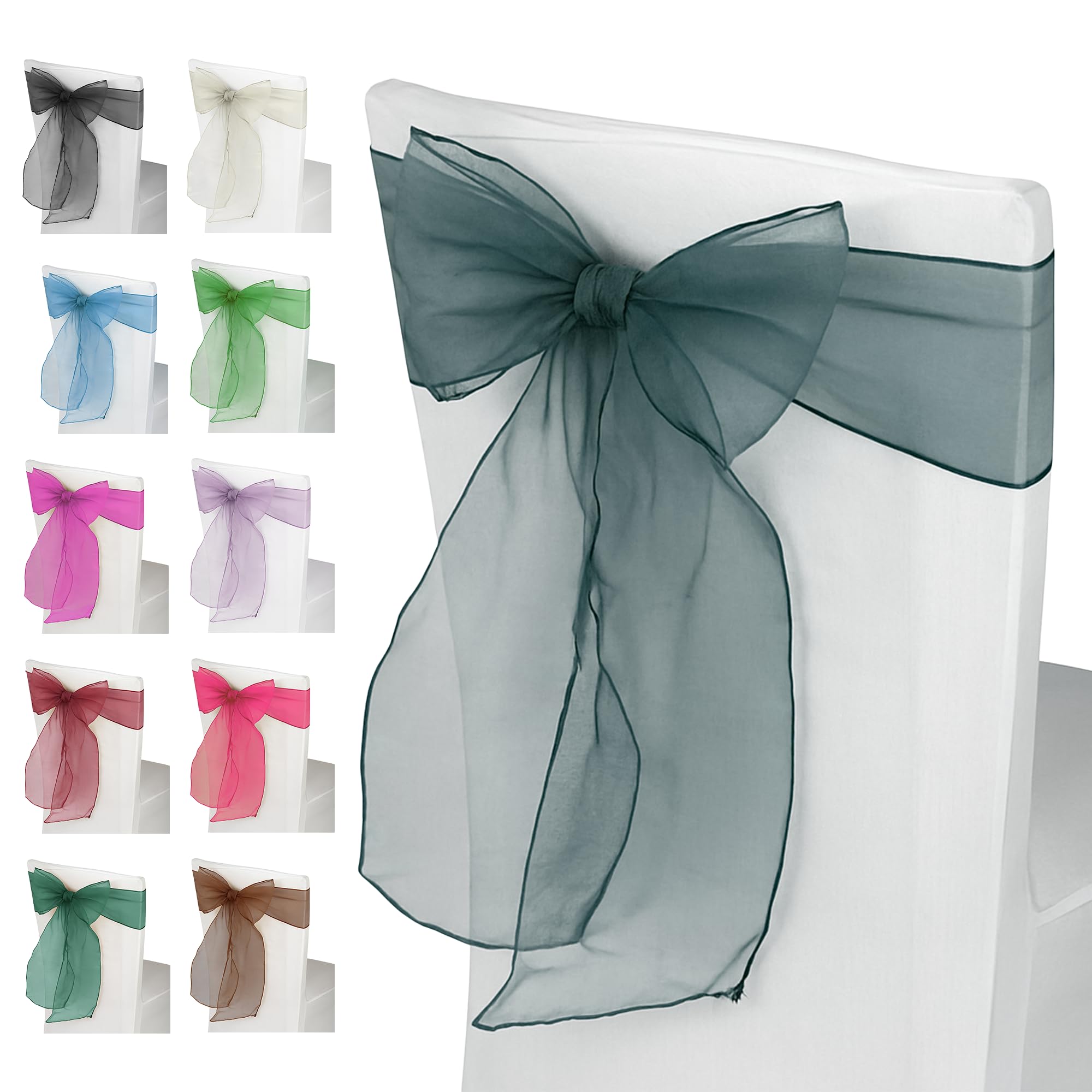 Event Decor Shop 25pcs Teal Green Organza Chair Sashes – Wide Sashes for Fuller Bows, Ideal for Wedding, Birthday, Reception, and Anniversary Party Decorations, 17x280cm