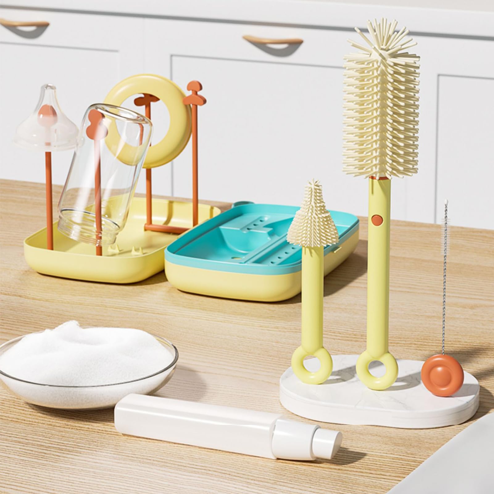 K Di Spazzole Per Biberon Portatile Set Per La Pulizia Del Biberon Da Viaggio Con Stendibiancheria Magnetico/Dispenser Di Sapone/tazza Di Stoccaggio - 3