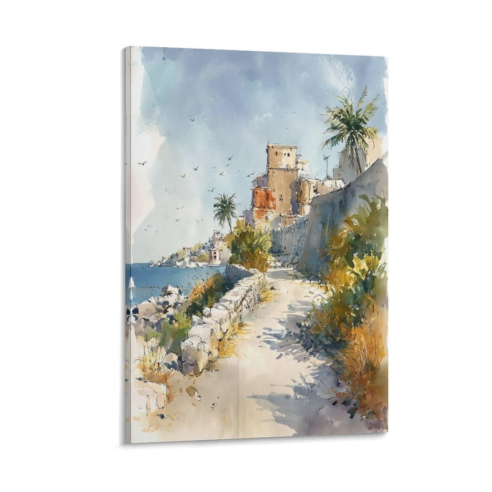 LCYNNH Tulum Beach Watercolor Mexico 24x36inch(60x90cm) Vintage Travel Poster Watercolor Canvas Art