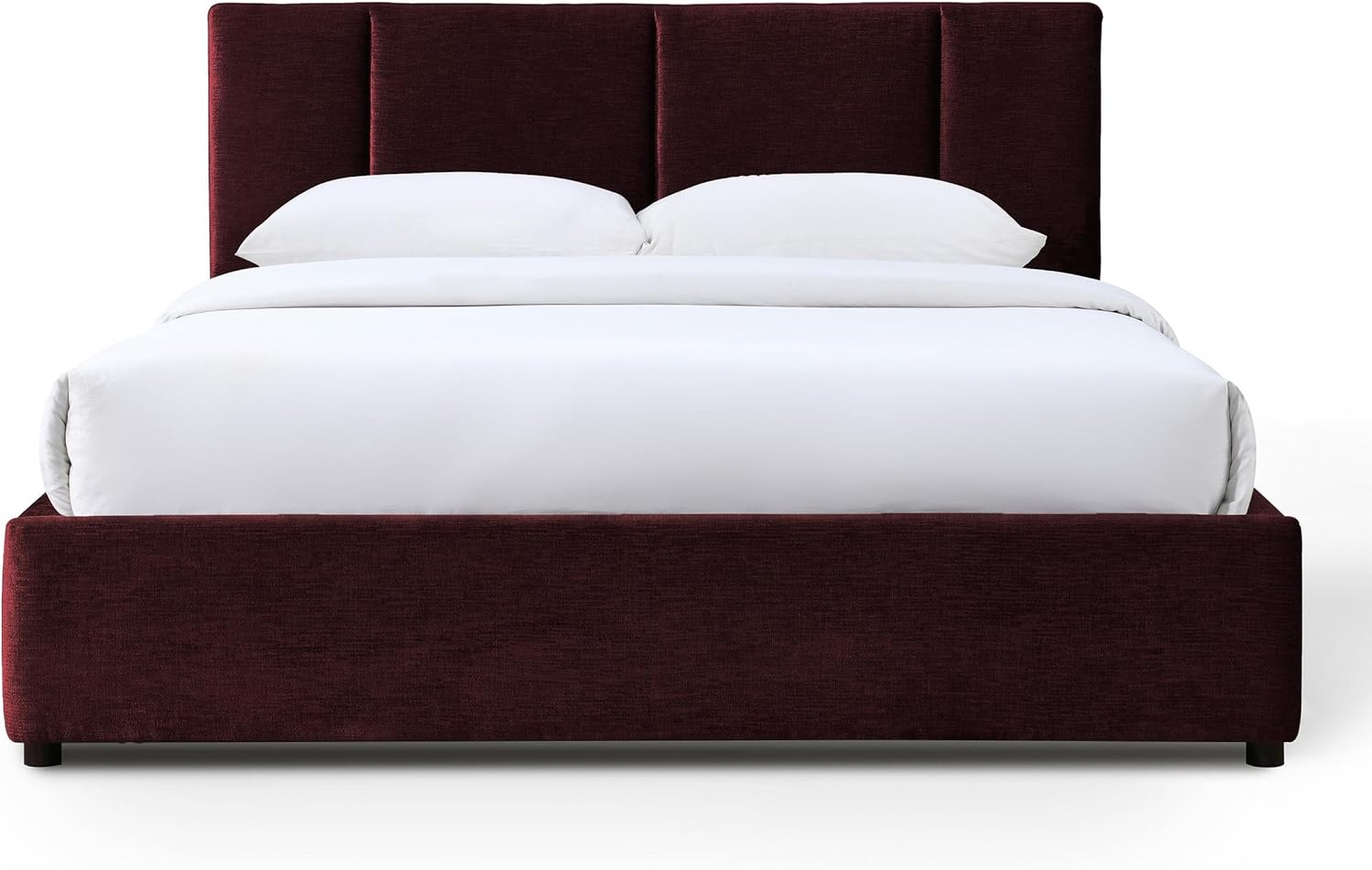 Venice Upholstered Platform Bed | Box Spring Not Required | Burgundy, Queen Size Bed Frame