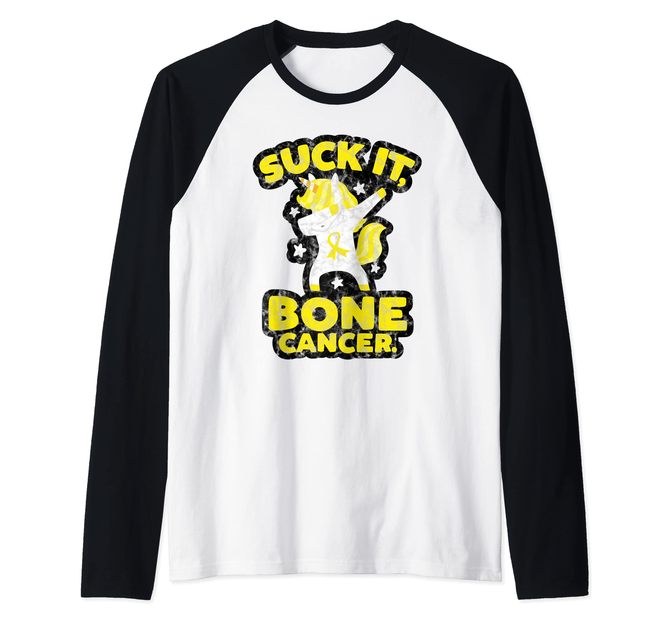 Suck It Bone Cancer Fighter Survivor Quote Funny Unicorn Raglan Baseball Tee