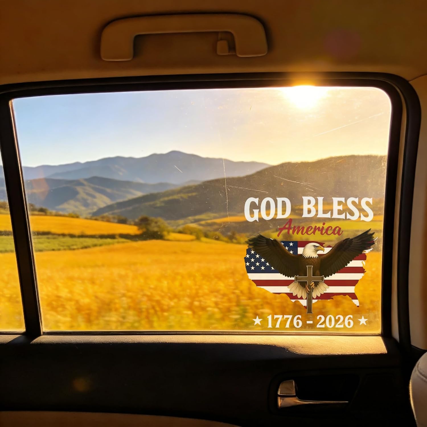 6Pcs 250th Anniversary of U.S. Independence Patriotic Stickers,1776-2026 American Patriotic Sticker,God Bless America Patriotic Decals with Eagle & Cross,2 of Each Size (12in, 8in, 6in),Car, Windows