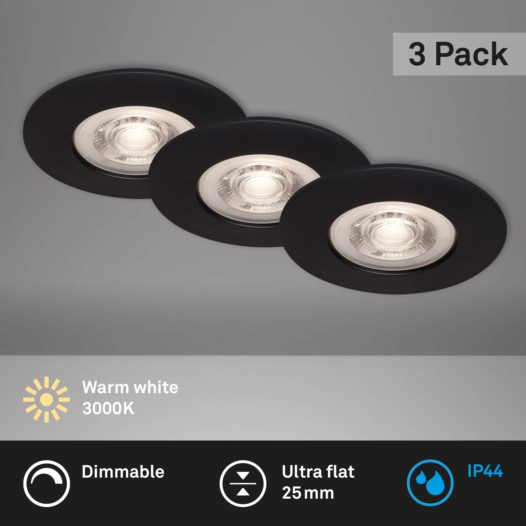 BRILONER Lampen - LED-inbouwlampen, set van 3 plafondlampen, LED-module draaibaar, elk 5 watt, elk 460 lumen, 3.000 Kelvin, IP23, chroom mat, 90x24mm (DxH), 7146-034