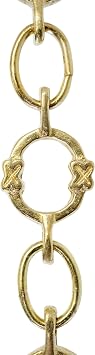 RCH Hardware CH-17-PB-3 Decorative Polished Solid Brass Chain for Hanging, Lighting - Small Round Unwelded Links with X Design 3 ft/1 Yard