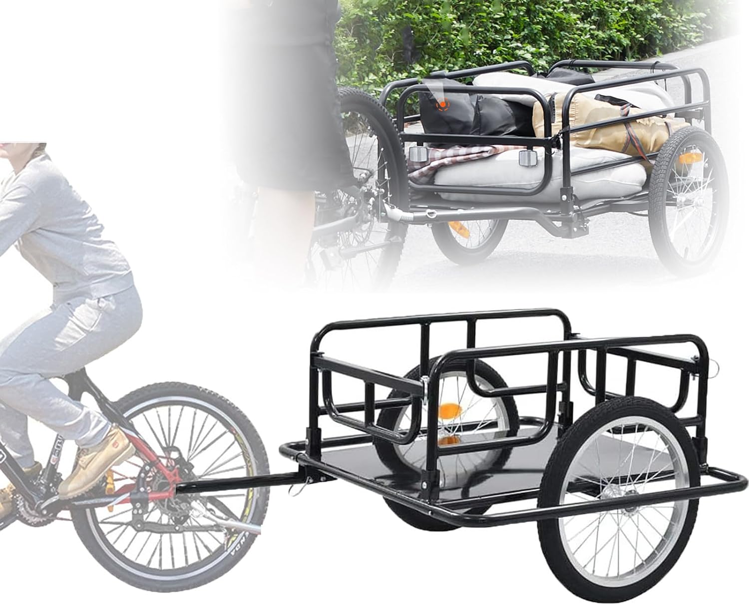16in Bike Cargo Trailer W/Universal Hitch - 60kg Load Capacity, Foldable - Heavy Duty Bicycle Trailer Cargo, for Carrying Stuff