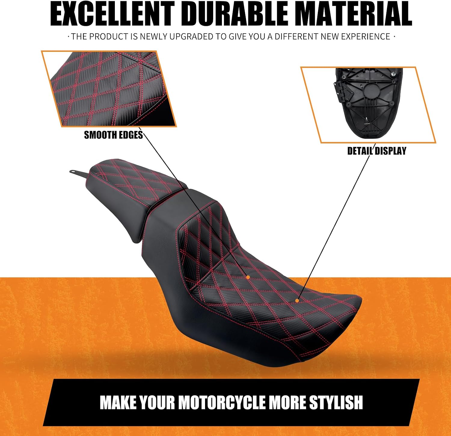 Motorcycle Front Driver Rider Seat Rear Passenger Pillion Seat Cushion Leather One-Piece Seat Fit For Harley Nightster RH975 RH975S 2022-up (Red Stitching)