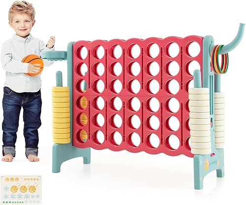 COSTWAY Juego gigante gigante de 4 a puntuación para niños y adultos, juego de 2.5 pies para interiores y exteriores con aro de baloncesto, juego de
